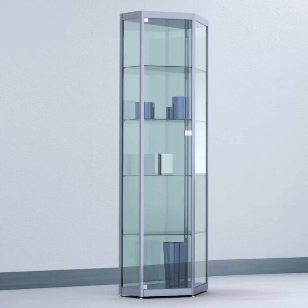 Standvitrine in Spitz-Eck-Form mit Flügeltür BXTXH 62x41x182cm