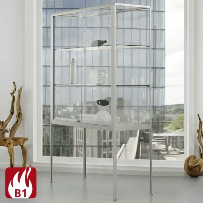 Brandschutz-Hochbeinvitrine mit Schiebetür BXTXH 150x50x195cm