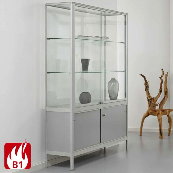 Brandschutzvitrine mit Schiebetür und Unterschrank, BXTXH 80-120x50x195cm