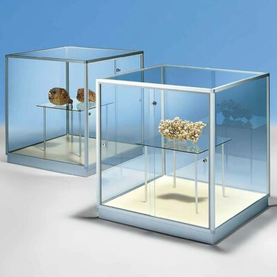 DESIGN Kubusvitrine mit Schiebetüren BXTXH 90x90x97cm