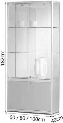 Standvitrine mit Flügeltüren und Unterschrank BXTXH 60-100x40x182cm