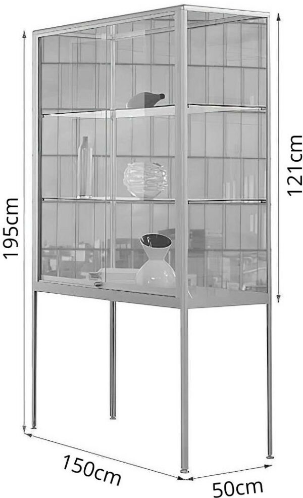 Brandschutz-Hochbeinvitrine mit Schiebetür BXTXH 150x50x195cm – Bild 3