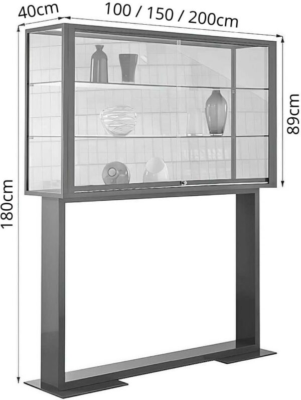 Brandschutzvitrine mit Schiebetüren und Designgestell, BXTXH 100-200x40x180cm – Bild 2