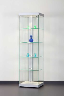 Vitrine LINEA 500 schwarz mit einer Säule, schwarz eloxiert
