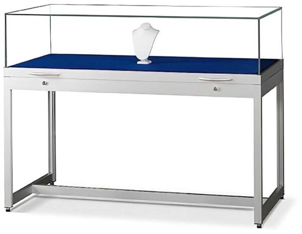 Tischvitrine 1000 silber mit Gasfedern | Aussenmass BxTxH: 1000 x 600 x 920 mm | Höhe Glashaube 250 mm | Aluminium eckig – Bild 2