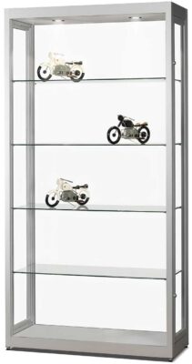 Staubdichte Vitrine 1000 silber mit Beleuchtung