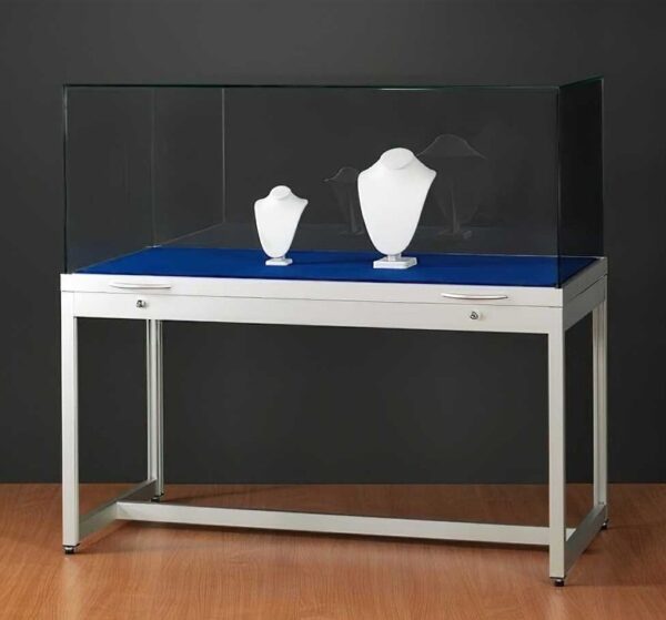 Tischvitrine 1000 schwarz mit Gasfedern | Aussenmass BxTxH: 1000 x 600 x 920 mm | Höhe Glashaube 250 mm | Aluminium eckig – Bild 10