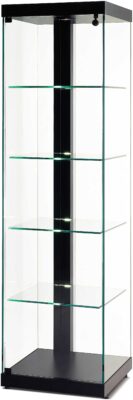 Vitrine LINEA 500 schwarz mit einer Säule, schwarz eloxiert
