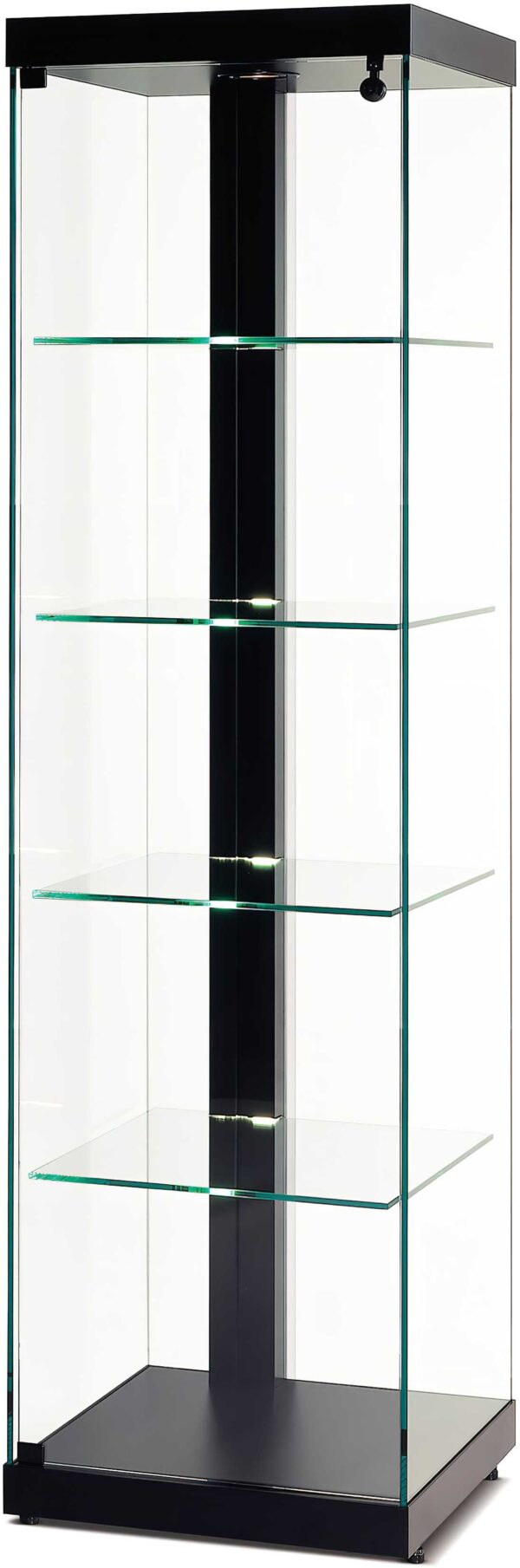Vitrine LINEA 500 schwarz mit einer Säule, schwarz eloxiert