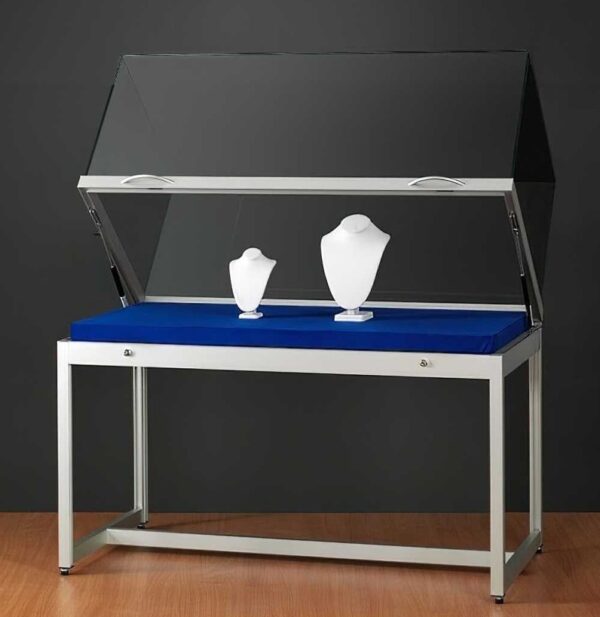 Tischvitrine 1000 schwarz mit Gasfedern | Aussenmass BxTxH: 1000 x 600 x 920 mm | Höhe Glashaube 250 mm | Aluminium eckig – Bild 11