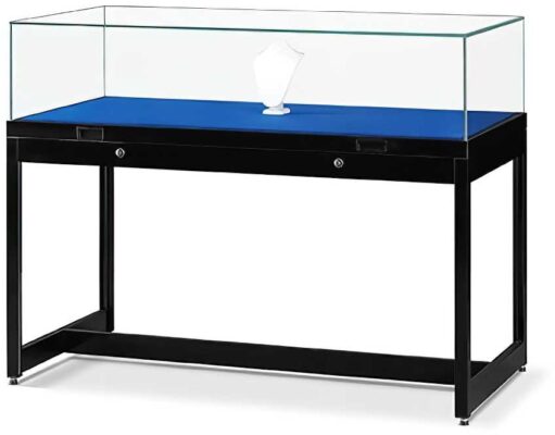 Tischvitrine 1000 schwarz mit Gasfedern | Aussenmass BxTxH: 1000 x 600 x 920 mm | Höhe Glashaube 250 mm | Aluminium eckig